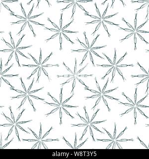 Flower shaped carrot seamless pattern. Vector graphics. Black contour Stock Vector