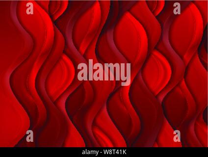 Bright red abstract silk wavy pattern background. Vector design Stock Vector