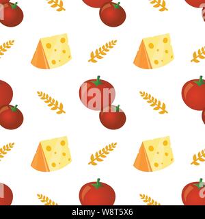 Seamless vector background pattern with ingredients for pizza tomatoes,cheese and wheat. Stock Vector