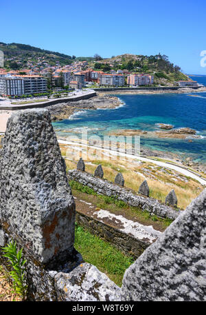 Looking across to the town of Baiona from Monterreal castle, in Pontevedra Province, Southern Galicia, Spain Stock Photo