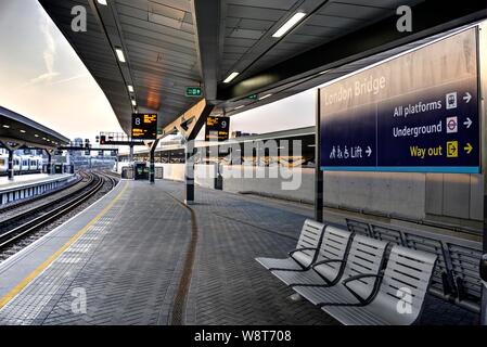 London, United Kingdom - April 15, 2019: Information boards on London Bridge Station London United Kingdom indicating trains to Charing Cross and othe Stock Photo