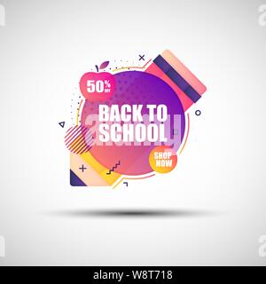 Modern geometric gradient sale banner. Vector illustration of abstract colorful Back to School sale banner with round dotted halftone pattern Stock Vector