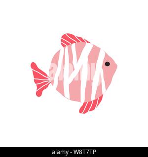 Underwater creature, red fish isolated on white, marine animals for fabric, textile, wallpaper, nursery decor, prints, childish background. Vector Stock Vector