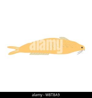 Underwater creature, yellow fish isolated on white, marine animals for fabric, textile, wallpaper, nursery decor, prints, childish background. Vector Stock Vector