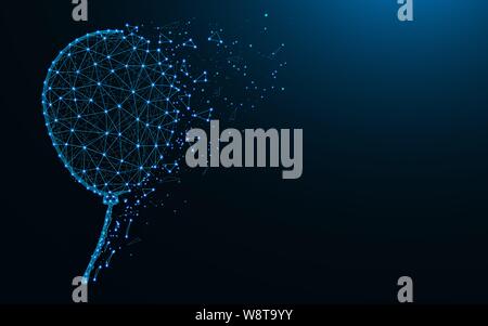 Balloon low poly design, Holiday abstract geometric image, flight wireframe mesh polygonal vector illustration made from points and lines on dark blue Stock Vector