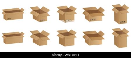 Cardboard boxes set of icons, fragile goods vector illustration Stock Vector