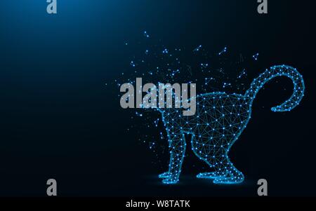 Lemur low poly design, African animal abstract geometric image, zoo wireframe mesh polygonal vector illustration made from points and lines on dark bl Stock Vector