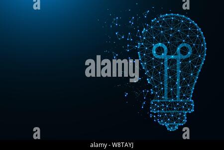 Light bulb low poly design, Incandescent lamp abstract geometric image, Idea wireframe mesh polygonal vector illustration made from points and lines o Stock Vector