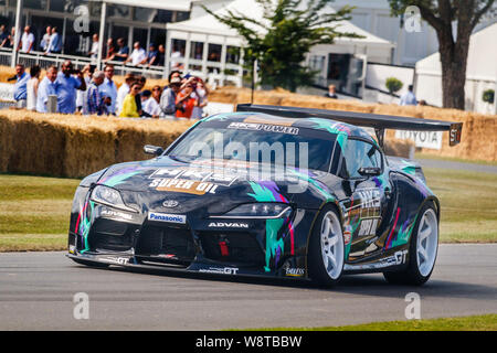 2019 Toyota GR Supra HKS Drift car with driver Nobuteru Taniguchi at the 2019 Goodwood Festival of Speed, Sussex, UK. Stock Photo