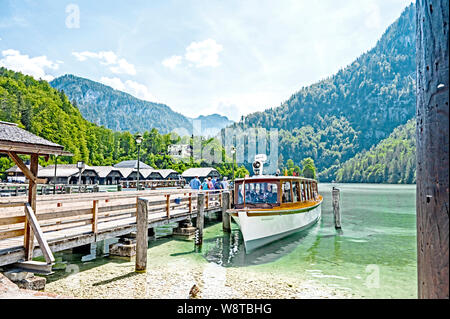 Berchtesgaden (Bavaria, Germany): Tourist boat on the Koenigssee; Königssee bei Berchtesgaden (Bayern) Stock Photo
