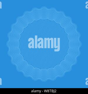 Vector illustration, Guilloche seal in blue tones with copy space. Stock Vector