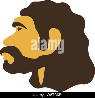 Vector illustration. Simple caveman head icon. Neardenthal or cro-magnon prehistoric man. Stock Vector