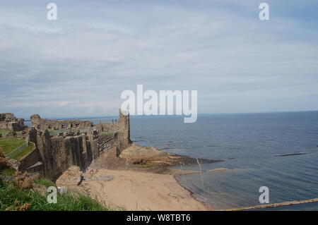 St Andrews Castle and Castle Sands Beach, St Andrews, Kingdom of Fife, Scotland Stock Photo