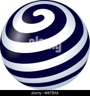 Vector illustration. Spiral stripped ball in 3d. Blue tones. Stock Vector