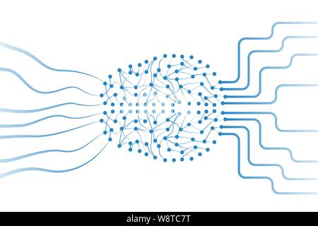 Deep learning artificial neural networks that form shape as human brain. Neural network handles data on input and gives result on output Stock Vector