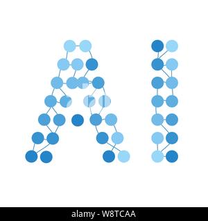 Deep learning artificial neural network that form capital letters AI. Applicable for web design, presentations, banners. Vector illustration on isolai Stock Vector