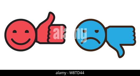 Two smile icons that demonstrate two opposite opinions or choices - like, dislike, love, hate. Can be used in social poll or social networks. Customer Stock Vector
