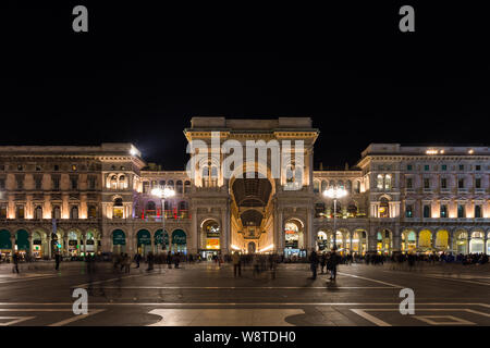 Milan, Italy - February 21 2016 : long exposure night Galleria Vittorio Emanuele in Milan, Italy Stock Photo