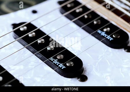 Wrocław, Poland - June 10,2019: Close up of Schecter Banshee 6- Extreme electric guitar. Stock Photo