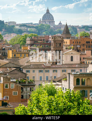 Panoramic view from the Orange Garden (Giardino degli Aranci) on the aventine hill in Rome, Italy. Stock Photo