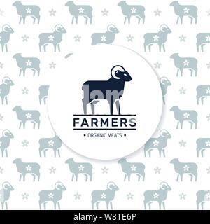 Logo of a farm or shop with a ram and a place for text on the background. Stock Vector