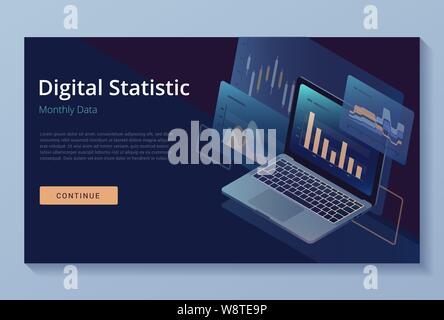 Laptop monitor with infographic elements. Stock Vector