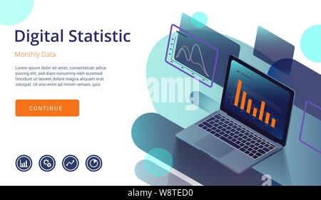Laptop monitor with infographic elements. Stock Vector