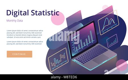 Laptop monitor with infographic elements. Stock Vector