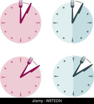 Clocks show lunch time. Knife and fork instead clock hands Stock Vector