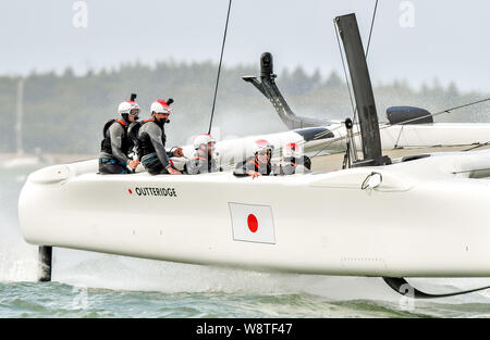 Cowes, Isle of Wight, UK. 11th August 2019. Japan SailGP Team helmed by Nathan Outteridge during SailGP Cowes on 11 August 2019. Photo by Phil Hutchinson. Editorial use only, license required for commercial use. No use in betting, games or a single club/league/player publications. Credit: UK Sports Pics Ltd/Alamy Live News Stock Photo