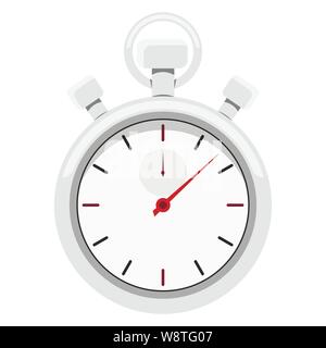 Cartoon style image of a chrome metal sports stopwatch with red arrow. Stock Vector