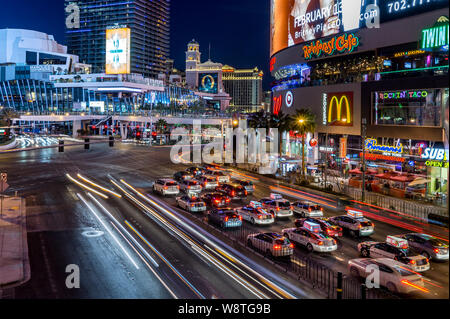 LAS VEGAS, NV/USA - FEBRUARY 13, 2016: Traffic at night along the Las Vegas Strip Stock Photo