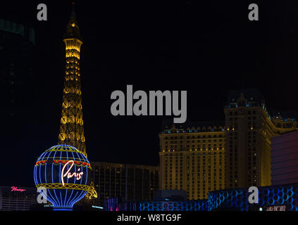 LAS VEGAS, NV/USA - FEBRUARY 14, 2016: Paris Las Vegas Hotel at night. Stock Photo