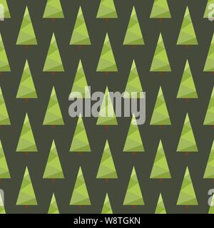 Vector illustration seamless christmas tree pattern with geometric green colored spruces. Stock Vector