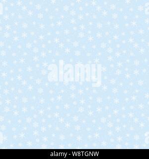 Winter sky print- cute vector seamless pattern with soft snowflakes on blue snowy heaven background. Stock Vector