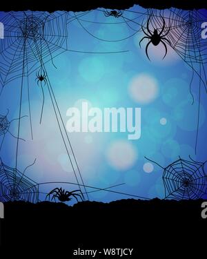 Spiders and web on blue Stock Vector