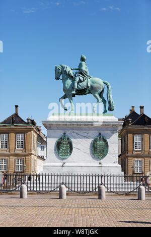 18th Century bronze Equestrian Statue of King Frederik V of Denmark, Amalienborg Square, Copenhagen Denmark Scandinavia Stock Photo