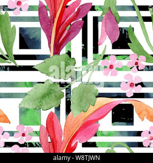 Ornament with pansies floral botanical flowers. Watercolor background illustration set. Seamless background pattern. Stock Photo