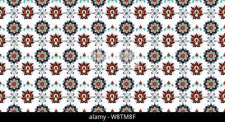 Ikat folklore ornament with floral motif. Vector seamless pattern design Stock Vector