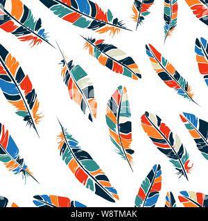Seamless pattern with isolated colored feathers Stock Vector