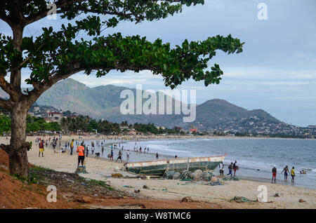 Sunday afternoon on Lumley Beach, Freetown, Sierra Leone in 2014 Stock Photo