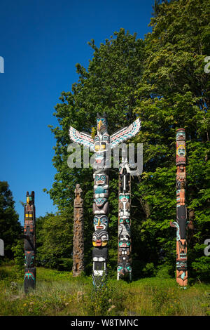 The totem poles at Brockton Point, Stanley Park, Vancouver, British Columbia, Canada. Stock Photo