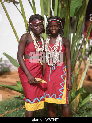 Young female Mandinka dancers at tribal dance show, Banjul, Republic of The Gambia Stock Photo