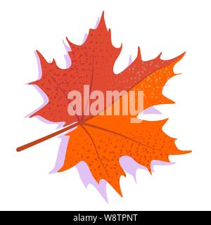 Orange vector maple leaf with shadow, isolated on white background. Single autumn leaf. Stock Vector