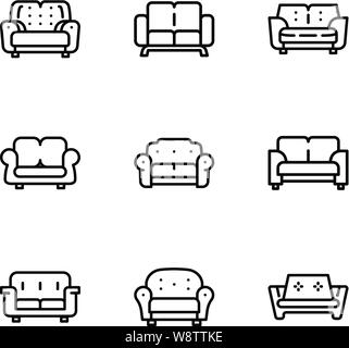 Home sofa icon set. Outline set of 9 home sofa vector icons for web design isolated on white background Stock Vector
