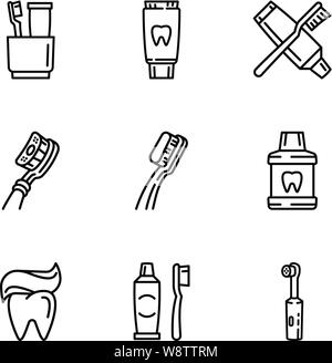 Healthy toothcare icon set. Outline set of 9 healthy toothcare vector icons for web design isolated on white background Stock Vector