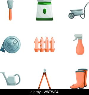 House garden tools icon set. Cartoon set of 9 house garden tools vector icons for web design isolated on white background Stock Vector