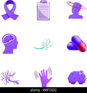 Alzheimer disease problem icon set. Cartoon set of 9 alzheimer disease problem vector icons for web design isolated on white background Stock Vector