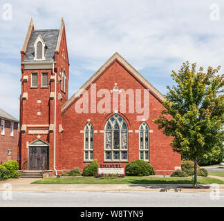 LINCOLNTON, NC, USA-9 AUGUST 2019:  Emanuel Reformed Church, a United Church of Christ Congregation, stands on Main Street in Lincolnton. Stock Photo