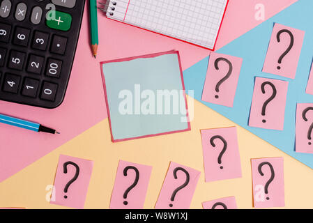 Mathematics stuff and writing equipment above pastel colours background Stock Photo